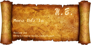 Menz Béla névjegykártya